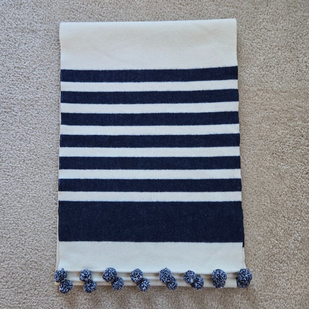 NWOT J. Crew Cream Wool Scarf with Navy Stripes